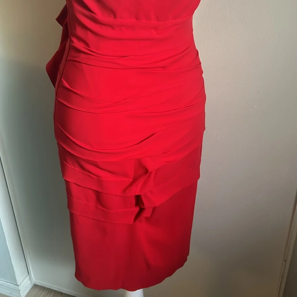 New Nicole Miller Red Silk Ruched Pleated Sleeveless Midi Dress Valentine’s Day - Picture 10 of 16